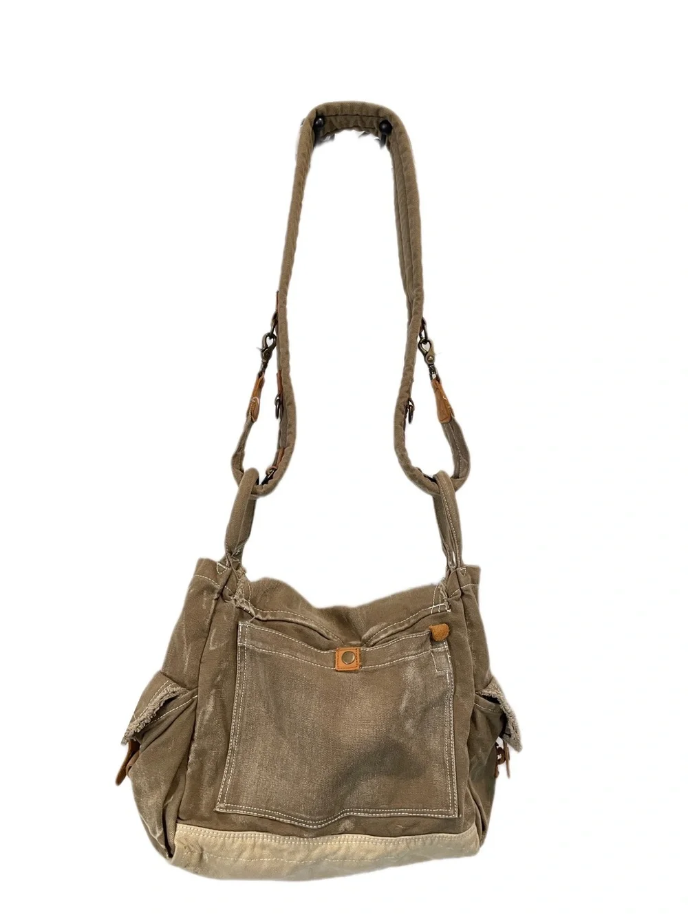 SCRUFFY DOG Crossbody Vintage Messenger Bag Unisex Satchel Bag Canvas Khaki